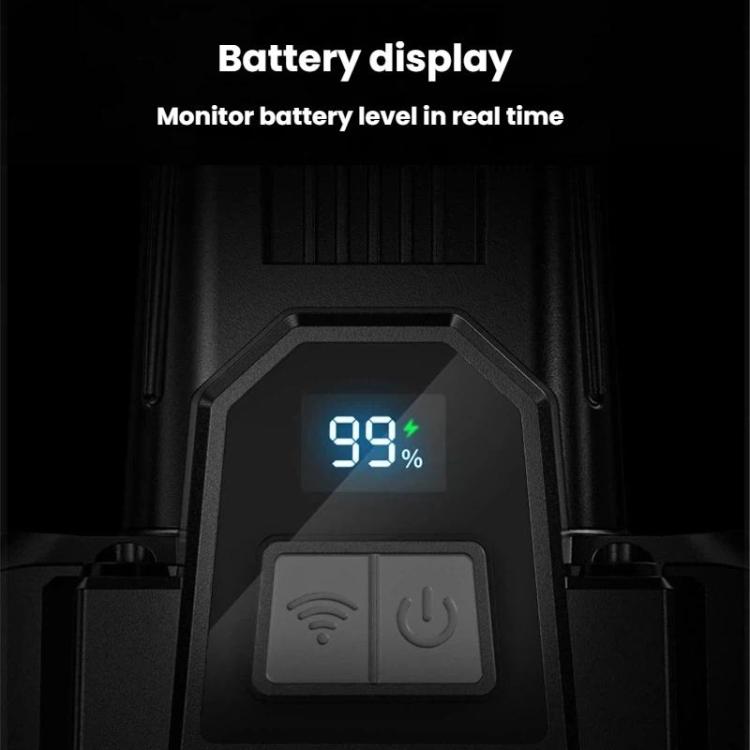 Black headlamp battery display showing 99% on the digital screen