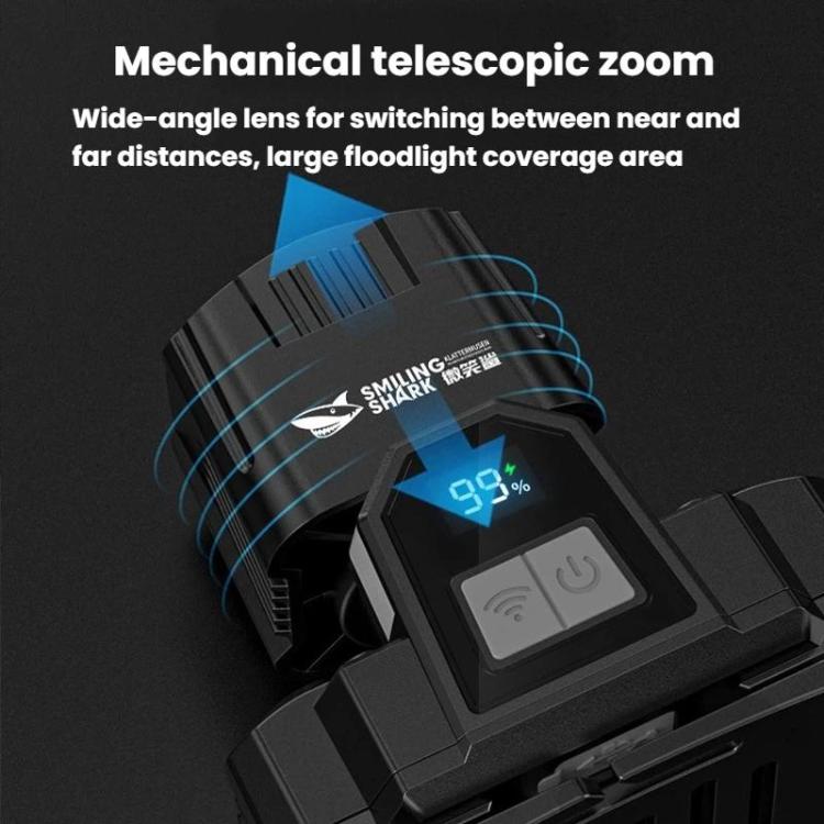 Black zoom headlamp with telescoping lens and blue digital percentage display