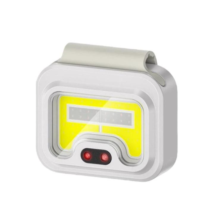 White portable LED headlamp/work light with magnetic back and red indicator buttons