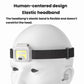 White LED headlamp worn with black elastic headband and front light module
