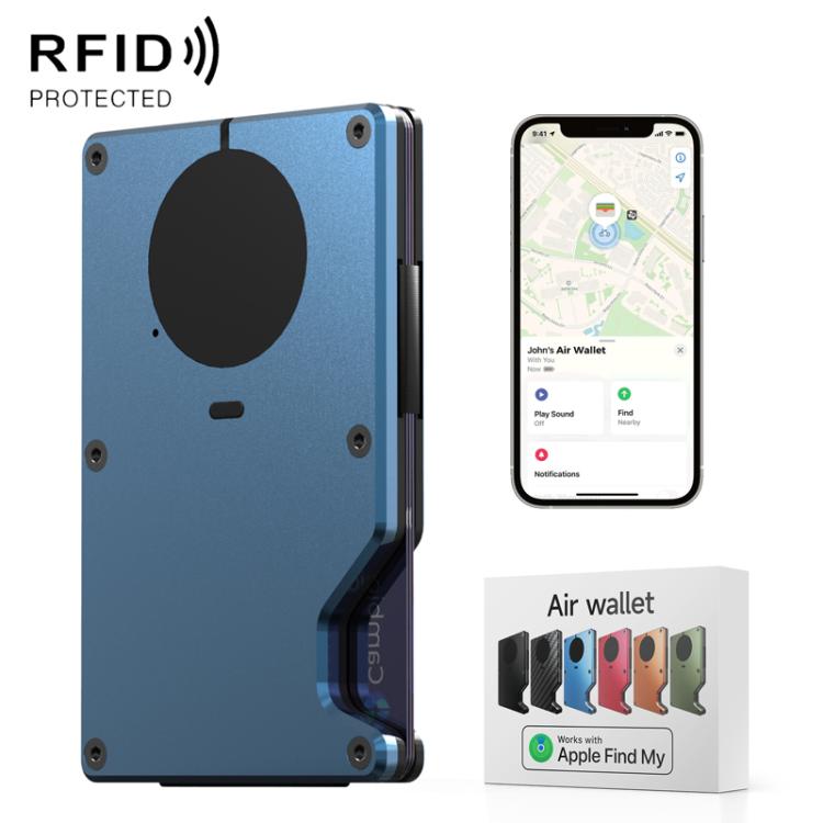Blue metal tracker wallet with card slot and built-in anti-loss chip