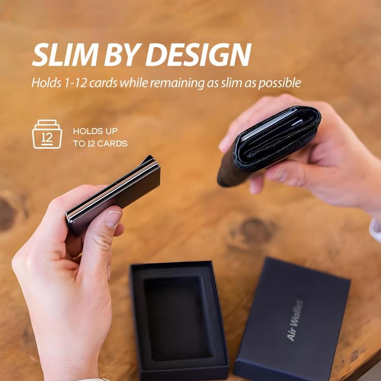 Slim black metal card holder wallet with tracker chip and RFID blocking
