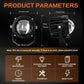 Round LED spotlight size diagram with front lens view and side housing profile