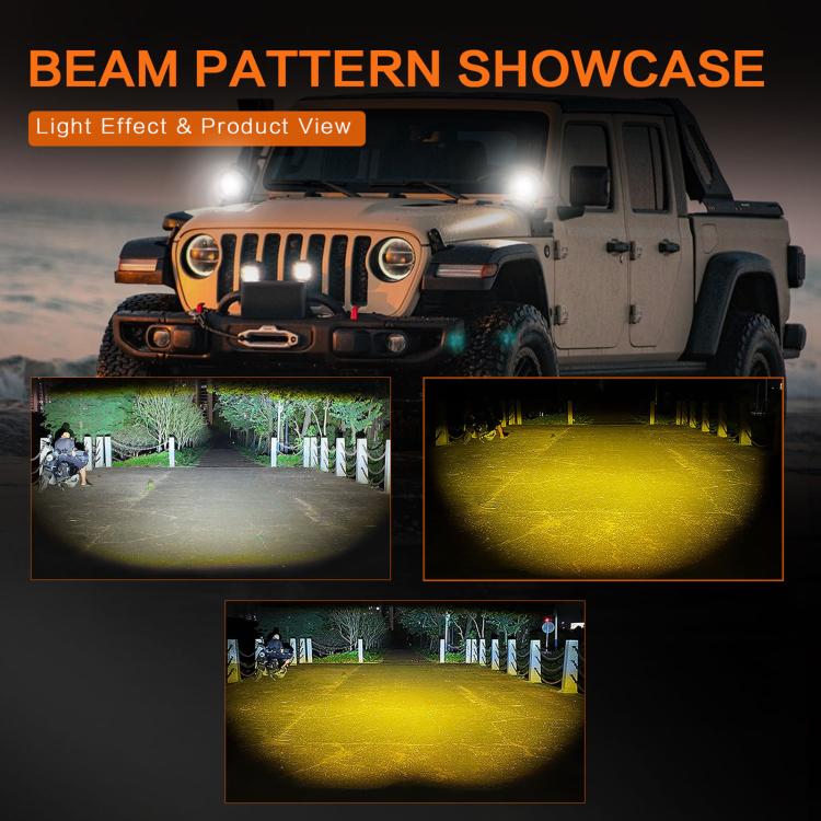 LED spotlight beam pattern showcase with wide yellow illumination spread