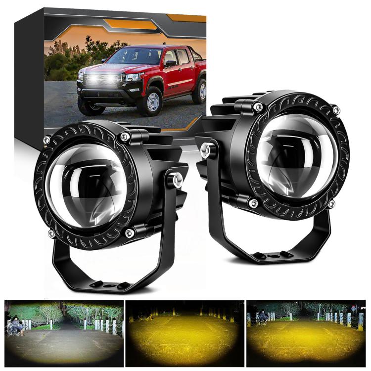 Pair of black round car truck spotlights with adjustable mounting brackets and clear glass lenses