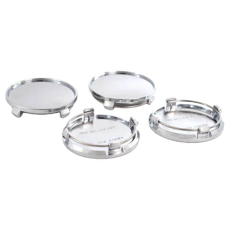 61mm wheel hub center caps set of 4, silver chrome finish, snap-in design