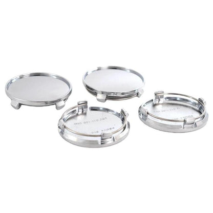61mm wheel hub center caps set of 4, silver chrome finish, snap-in design