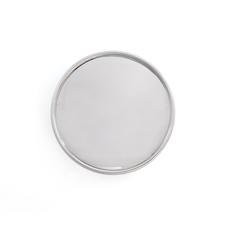 Single 61mm wheel hub center cap, round silver rim with clear center