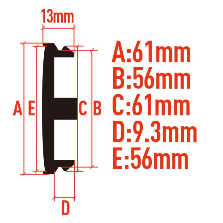 61mm wheel hub center cap size diagram, A 61mm B 56mm C 61mm D 9.3mm