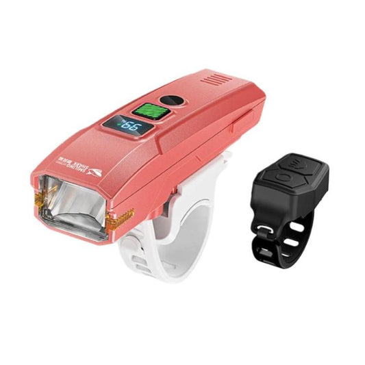 Pink kids bike headlight with digital display and built-in light control sensor