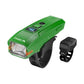 Green kids bike headlight with digital display and secure handlebar bracket