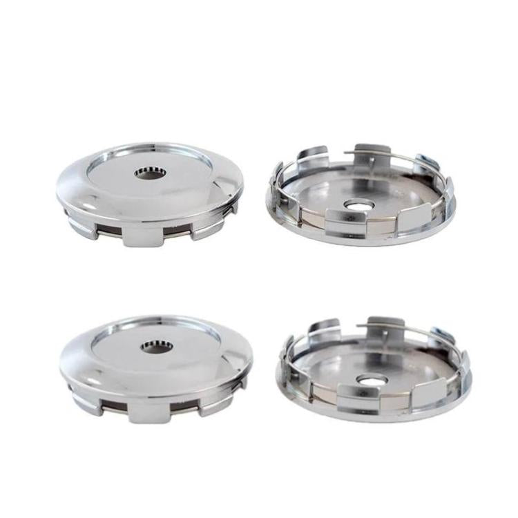 Set of 4 chrome wheel hub center caps with round center hole and snap-on tabs