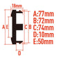 Wheel center cap size diagram: 77mm outer diameter, 72mm face, 10mm depth