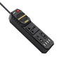 Black car inverter showing control panel with AC outlets, USB ports, and power switch