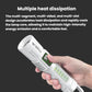White LED flashlight with digital display and ridged grip, held in hand