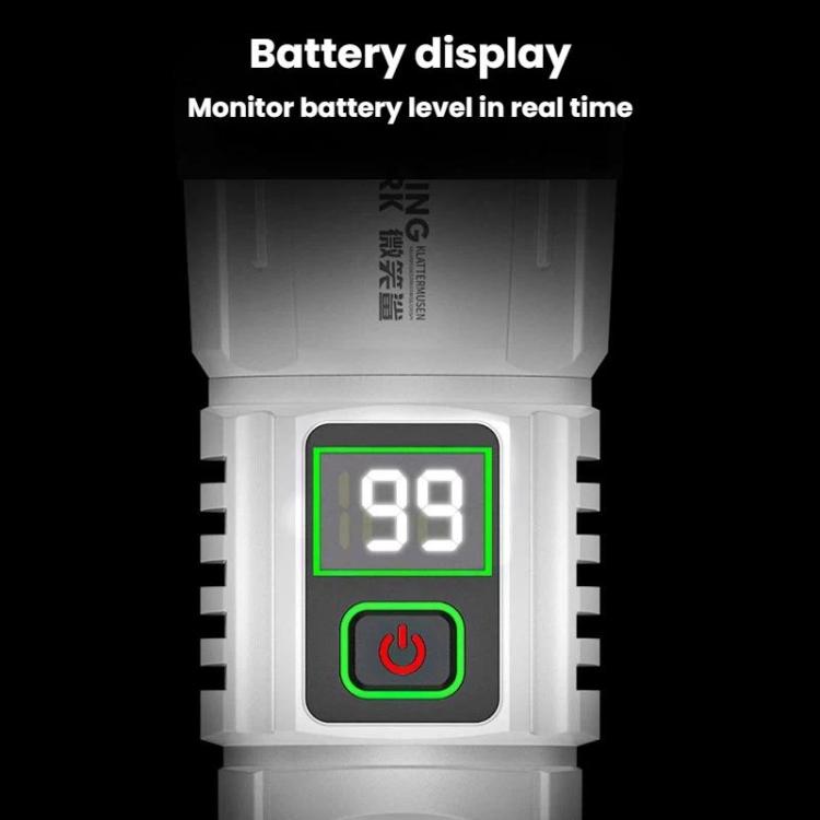 White flashlight battery display with green 88 screen and power button