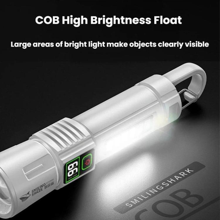 White COB LED flashlight with bright front light window and digital controls