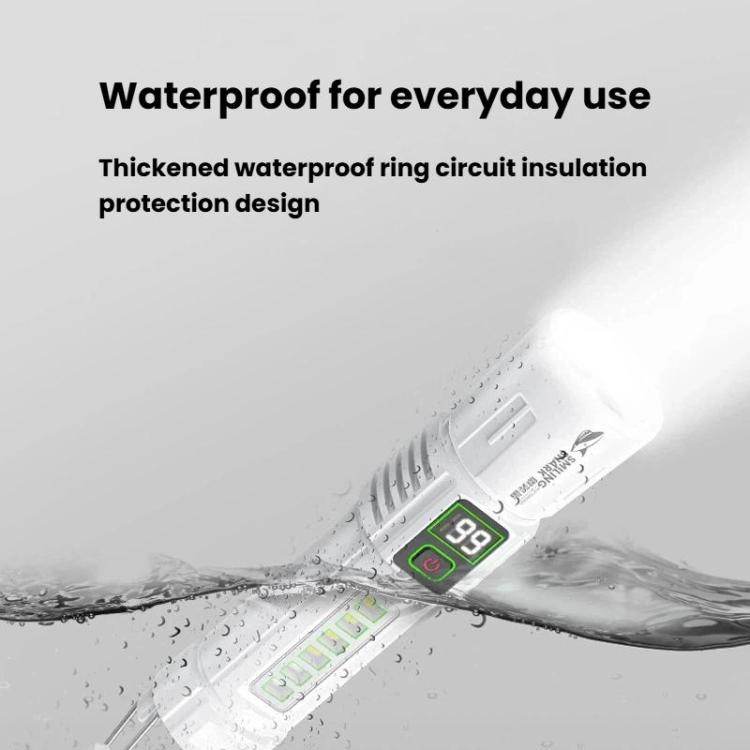 White flashlight with digital display and waterproof seal ring