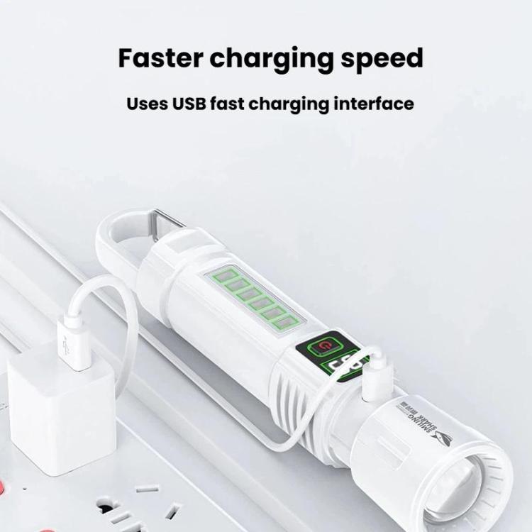White flashlight with USB charging cable connected