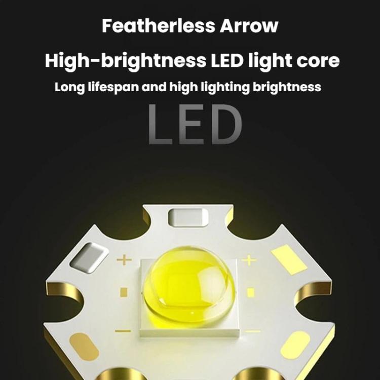 Portable LED flashlight LED core close-up with yellow lens inside white housing