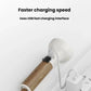 Wood-handled LED flashlight charging with USB cable connected to base