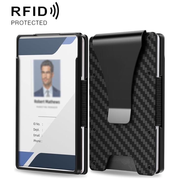 Black aluminum badge holder card wallet with RFID protection, open view