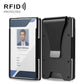 Black aluminum RFID card wallet badge holder with integrated back plate, open