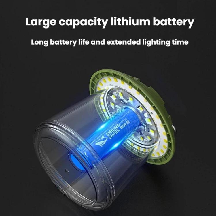 Portable camping lantern with visible internal battery and LED light module