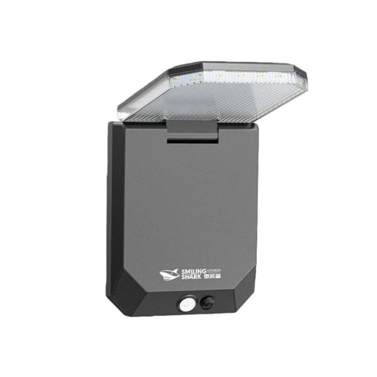 Solar motion sensor garden wall light with foldable lamp head, dark gray body