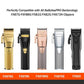 Compatible clipper blades shown in gold, black, rose, silver, and FX825 styles