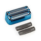 Blue replacement foil shaver head with two guide sleeves
