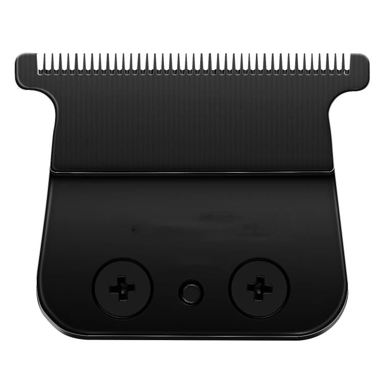 Black replacement trimmer blade with fine teeth and two mounting screw holes