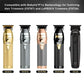 Replacement trimmer blade shown with compatible clipper models in gold, silver, and black