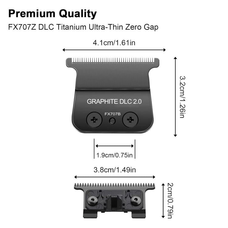 Replacement trimmer blade shown in top and side views with adjustable housing