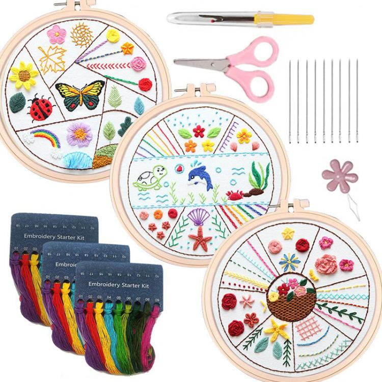 3-In-1 Embroidery Starter Kit For Beginners DIY Stitch Practice Sampler With English Instructions