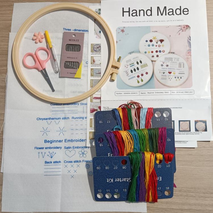 3-In-1 Embroidery Starter Kit For Beginners DIY Stitch Practice Sampler With English Instructions