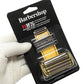 Gold replacement foil shaver head in retail packaging, shown with glove