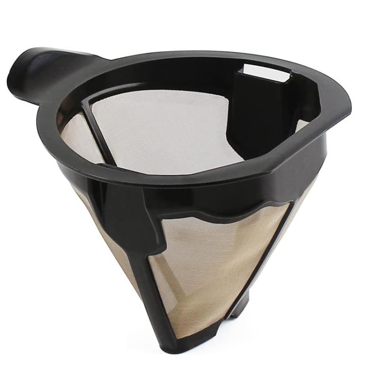 Black replacement coffee filter basket with beige mesh and handle