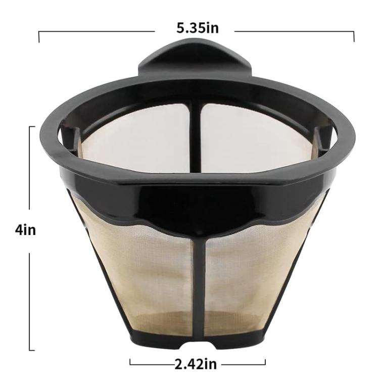 Black coffee filter basket with beige mesh, 5.35 in diameter