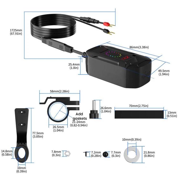 CS-2035A1 IP65 Waterproof Dustproof Motorcycle Phone Charger Retractable USB Charging Cable, CS-2035A1