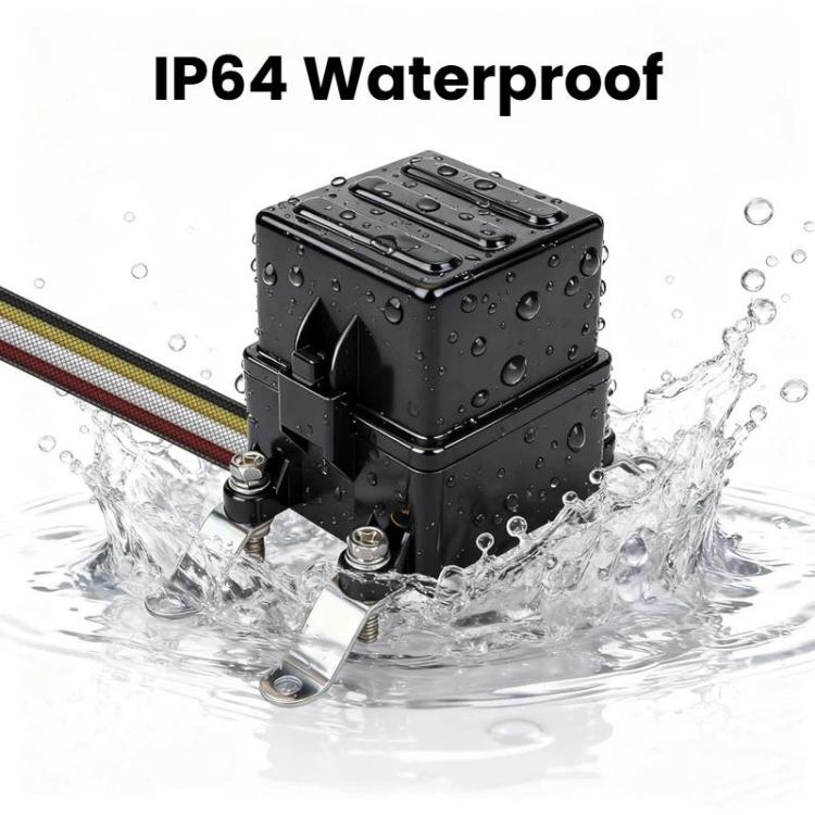Sealed waterproof fuse relay box with black cover and mounting terminals