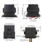 Waterproof relay fuse box with mounting holes and dimensioned side views