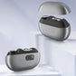 Gray electric nail clipper with magnetic flip cover open, compact grooming tool