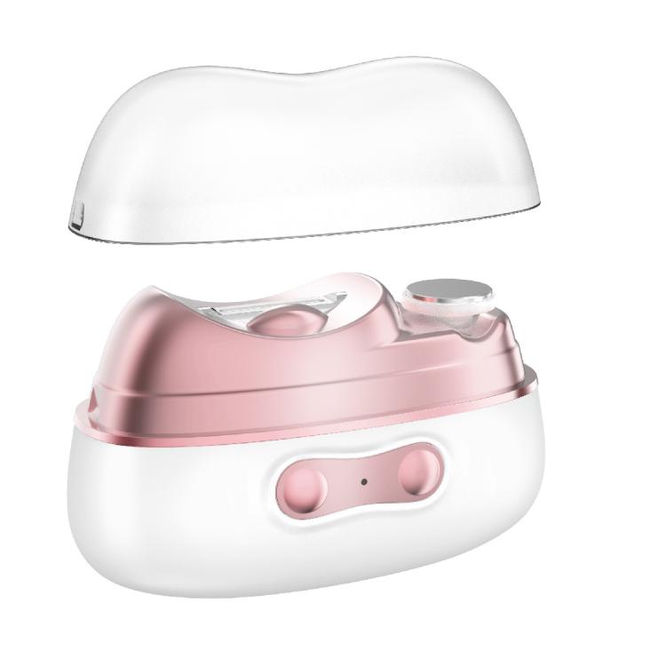 4-in-1 electric nail care kit with pink and white body and clear UV cover lid