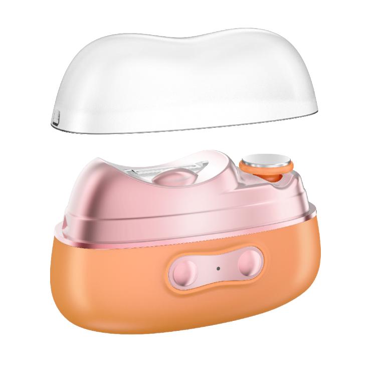 4-in-1 electric nail care kit with orange and white body and clear UV cover lid