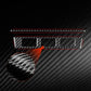 Red carbon-fiber style seat heating panel sticker strip with close-up weave detail
