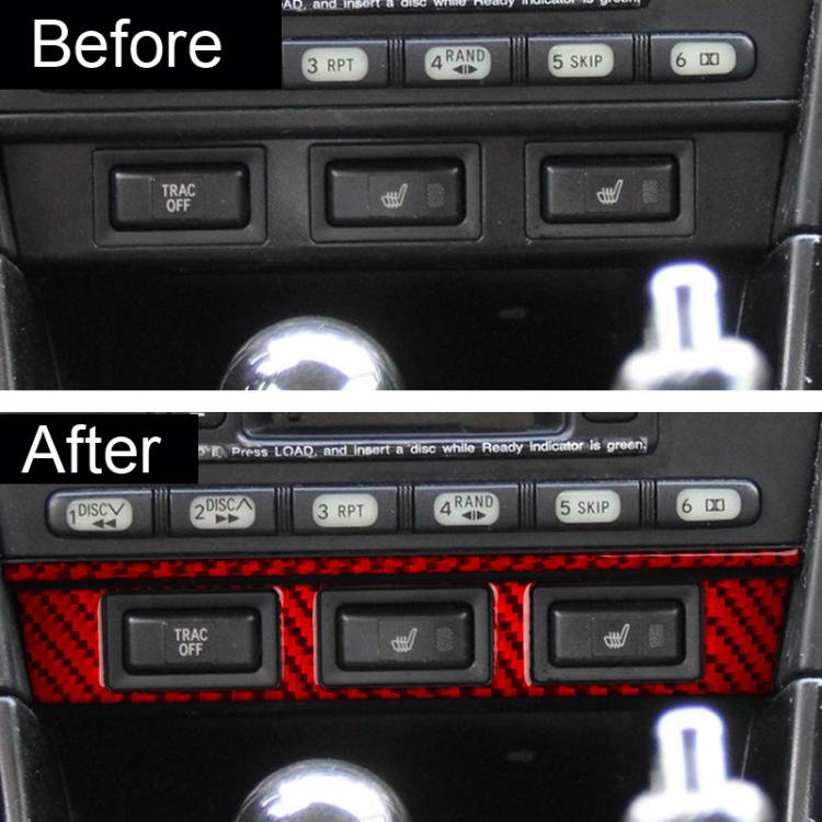 Red carbon-fiber seat heating panel sticker applied to console button area