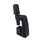 Gaming steering wheel mount clamp, black plastic with ribbed grip screw