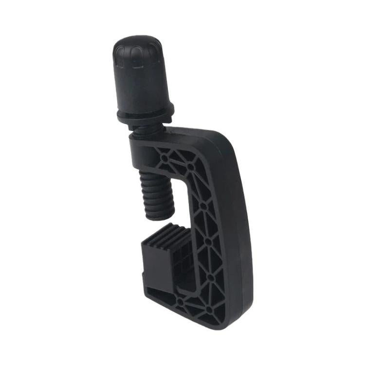 Gaming steering wheel mount clamp, black plastic with ribbed grip screw