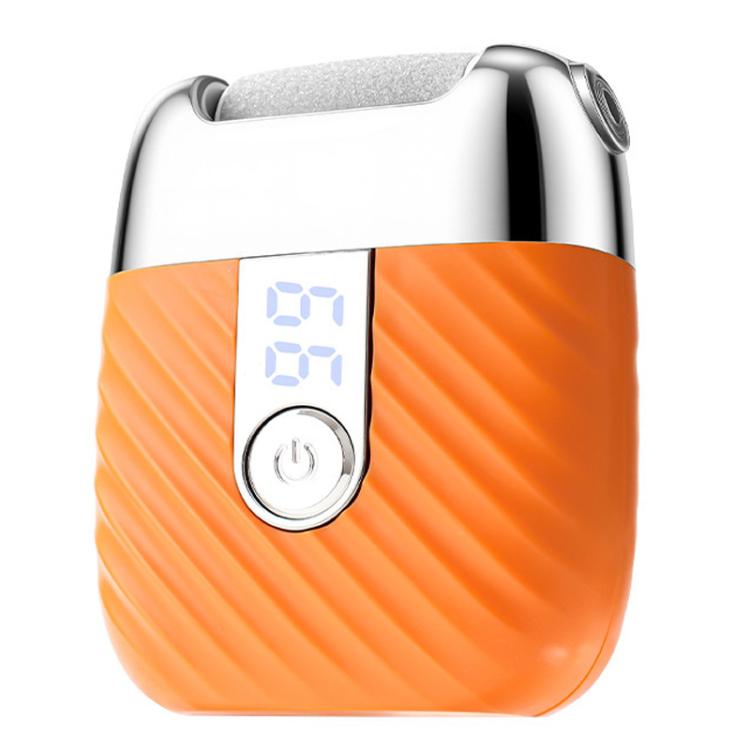 Orange rechargeable electric foot file with LED display and callus grinding head